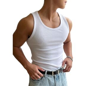 OYOANGLE Men's Rib Knit Scoop Neck Sleeveless Tank Top Basic Solid Fitted Vest Tops Muscle Undershirts