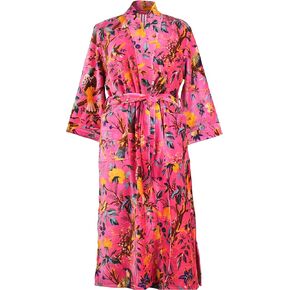 Namaste Trends Kimono Dressing Gown Luxury Pink Yellow Bird Floral Velvet Kimono in Saudi Arabia