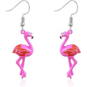 KaFu Unique Pink Enamel Oil Flamingo Bird Dangle Earrings Cute Animal Flamingo Metal Dangle Earring Jewelry for Women Girls (Flamingo)