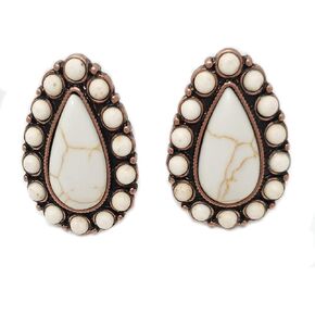 Western Turquoise Tear Drop Squash Blossom Clip-ons Earrings Navajo