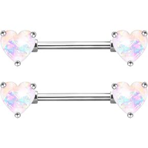 CHARM ONLINE 2PCS 14G 316L Stainless Steel Clear CZ Heart Nipple Rings Nipple Piercings Jewelry for Women
