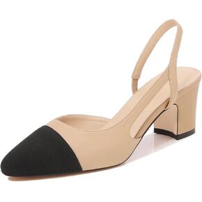 VivaLaver Slingback مضخات النساء حذاء بكعب سميك جولة تو نغمتين الرجعية الربط أحذية مكتب لفستان حفل زفاف