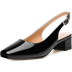 Women's Pumps, Slingback Buckle Low Heels, Square Toe Fashion Patent Shoes for Women 1.3 inch