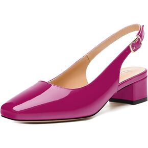 Women's Pumps, Slingback Buckle Low Heels, Square Toe Fashion Patent Shoes for Women 1.3 inch