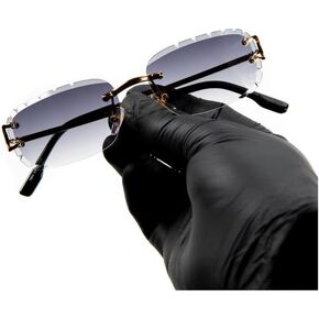 Street Knitted Men's Women's Purple Gradient Tint Rimless Hand Carved Diamond Cut Gold Wire Metal Frame Gem Cut Lens Sunglasses Purple Smoke Lens Frameless Square Hip Hop Sun Glasses Shades