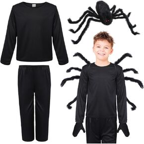 Toulite 4 Pcs Spider Halloween Costumes for Kids Black Spider Clothes and Backpack Halloween Animal Dress up Party Accessory