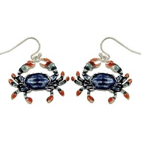 Beautiful Crab Earrings Enameled Hand Painted Cancer Zodiac Gift Boxed