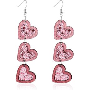 Handmade Braid Valentine's Day Beaded Love Dangle Earrings Colorful Heart Shape Beads Earrings for Women Girls Jewelry