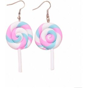 2 Pairs Handmade Rainbow Lollipop Earrings Set for Women Teen Girls Polymer Clay Delicate Sweet Colorful Simulated Swirl Candy Sugar Ice Cream Food Charm Dangle Drop Earrings for Christmas Holiday Birthday Party Jewelry Gifts