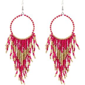 ONLYJUMP Handmade Seed Beaded Earrings for Women Girls Bohemian Tribal Vintage Long Fringe Tassel Circle Hoop Dangle Drop Earrings