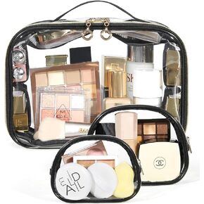 BAGSMART Travel Makeup Bag, TSA Approved Waterproof Quart Size Cosmetic Bags, Make Up Organizer Case Purse for Travel Accessories for Women and Men, Carry on Airport Airline Compliant Bag, Black