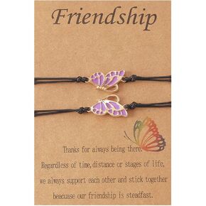 Fuqimanman2020 2pcs Long Distance Matching Enamel Butterfly Love Charm Bracelet Set for 2 Couple Best Friends BFF Friendship Mother Daughter Jewelry