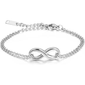 Cupimatch Girls Silver Stainless Steel Love Infinity Symbol Chain Link Bracelet