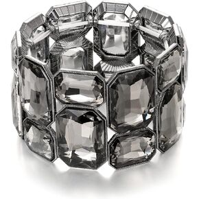 Flyonce Rhinestone Crystal Art Deco 2 Layerd Elastic Stretch Bracelet for Women Girls