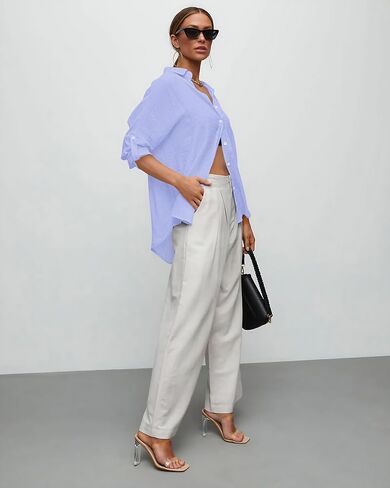 AISEW Womens Button Down V Neck Collared Shirts Dressy Casual Long Sleeve Roll Up Blouses Loose Cover Ups Tunic Tops in Saudi Arabia