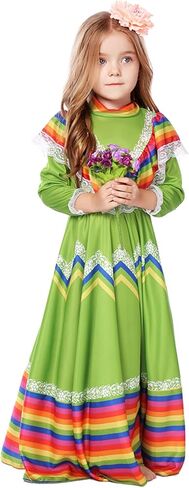 فستان مكسيكي للفتيات، فستان مكسيكي تقليدي، فستان سينكو دي مايو فييستا، فستان رقص فولكلوريكو للأطفال in Kuwait