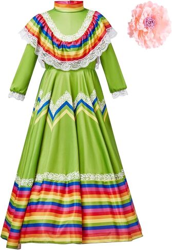 فستان مكسيكي للفتيات، فستان مكسيكي تقليدي، فستان سينكو دي مايو فييستا، فستان رقص فولكلوريكو للأطفال in Kuwait