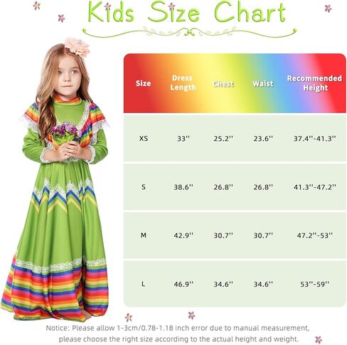 فستان مكسيكي للفتيات، فستان مكسيكي تقليدي، فستان سينكو دي مايو فييستا، فستان رقص فولكلوريكو للأطفال in Kuwait