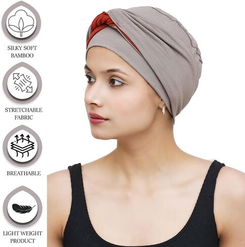 Chemo Bamboo Sleep Cap with Knotted Twisted Headband for Cancer Patients Headwear for Women in Saudi Arabia