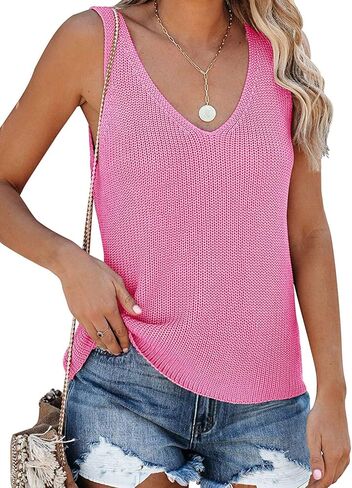 YEXIPO Womens Summer Sleeveless V Neck Sweater Vest Fall Loose Casual Knit Tank Tops in Kuwait
