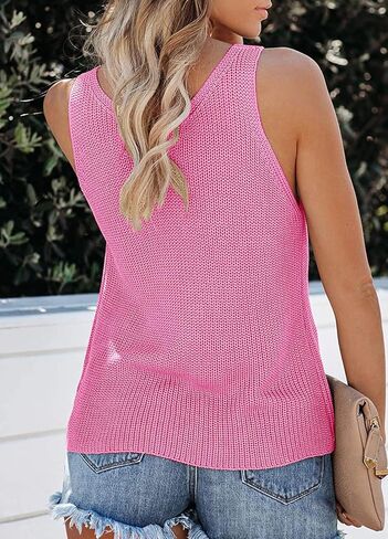 YEXIPO Womens Summer Sleeveless V Neck Sweater Vest Fall Loose Casual Knit Tank Tops in Kuwait