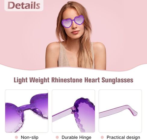 Heart Sunglasses for Women Transparent Rimless Sunglasses Rhinestone Heart Shaped Sunglasses Heart Glasses for Party Favors in Saudi Arabia