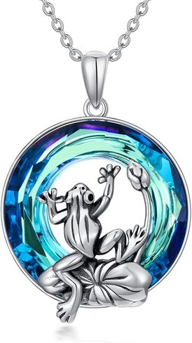 Frog Necklace 925 Sterling Silver Frog Crystal Pendant Necklace Jewelry Gift for Women Girls 18+2" in Saudi Arabia