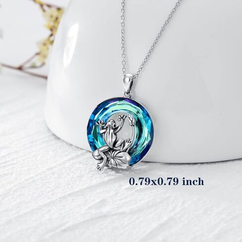 Frog Necklace 925 Sterling Silver Frog Crystal Pendant Necklace Jewelry Gift for Women Girls 18+2" in Saudi Arabia
