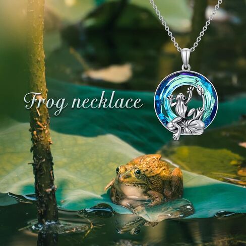 Frog Necklace 925 Sterling Silver Frog Crystal Pendant Necklace Jewelry Gift for Women Girls 18+2" in Saudi Arabia