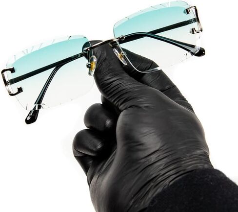 Street Knitted Rimless Luxury Hip Hop Gem Cut Turquoise Tint Silver Frame Rectangle Sunglasses, Turquoise, Large in Saudi Arabia