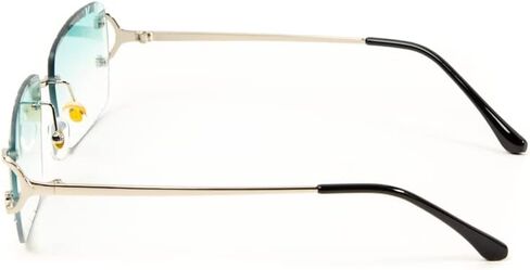 Street Knitted Rimless Luxury Hip Hop Gem Cut Turquoise Tint Silver Frame Rectangle Sunglasses, Turquoise, Large in Saudi Arabia