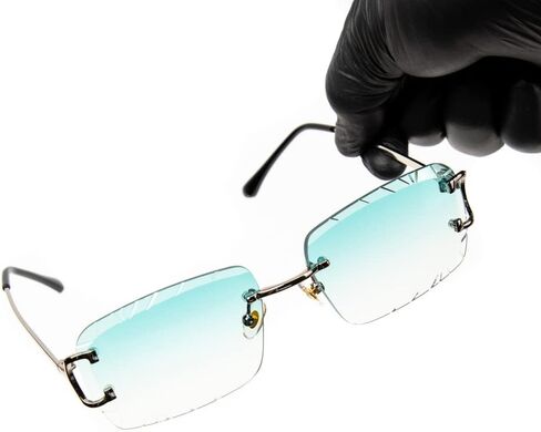 Street Knitted Rimless Luxury Hip Hop Gem Cut Turquoise Tint Silver Frame Rectangle Sunglasses, Turquoise, Large in Saudi Arabia