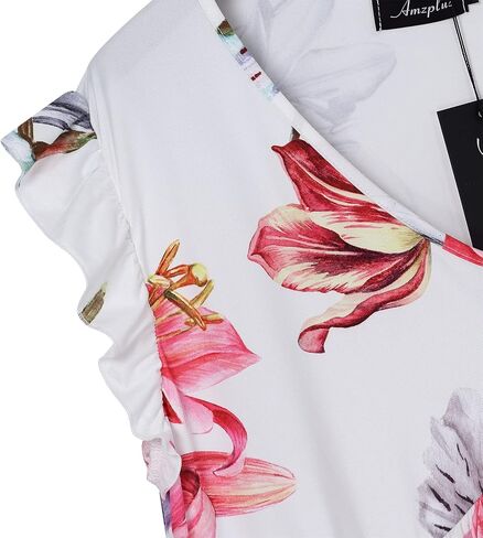 فستان AMZ PLUS نسائي صيفي مقاس كبير كاجوال بأكمام قصيرة ورقبة على شكل V فستان متوسط ​​الطول فضفاض مع جيوب in Kuwait