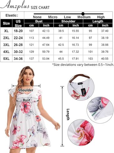 فستان AMZ PLUS نسائي صيفي مقاس كبير كاجوال بأكمام قصيرة ورقبة على شكل V فستان متوسط ​​الطول فضفاض مع جيوب in Kuwait