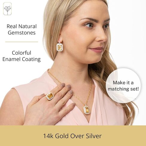 خواتم من الأحجار الكريمة على شكل مثمن كبير من ماكس + ستون للنساء مع المينا | خواتم من الذهب عيار 14 قيراط فوق الفضة الإسترلينية مضادة للحساسية مقاس 7 in Kuwait