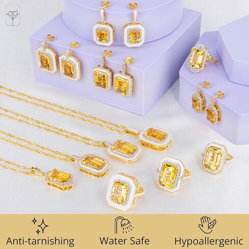 خواتم من الأحجار الكريمة على شكل مثمن كبير من ماكس + ستون للنساء مع المينا | خواتم من الذهب عيار 14 قيراط فوق الفضة الإسترلينية مضادة للحساسية مقاس 7 in Kuwait