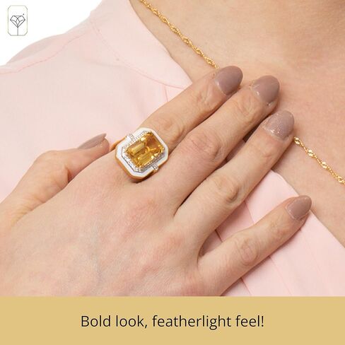 خواتم من الأحجار الكريمة على شكل مثمن كبير من ماكس + ستون للنساء مع المينا | خواتم من الذهب عيار 14 قيراط فوق الفضة الإسترلينية مضادة للحساسية مقاس 7 in Kuwait