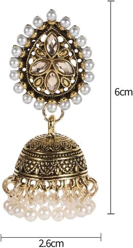 Jhumki جرس اللؤلؤ قصيرة تتدلى أقراط للنساء الفتيات بوهو خمر دمعة تشيكوسلوفاكيا زهرة كبيرة مسمار تتدلى هدايا مجوهرات الأزياء هيبوالرجينيك in Kuwait