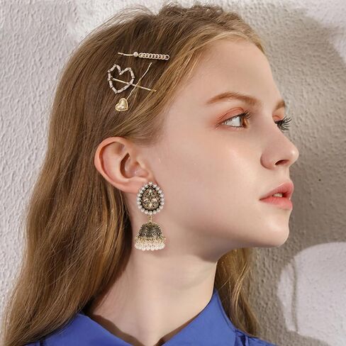 Jhumki جرس اللؤلؤ قصيرة تتدلى أقراط للنساء الفتيات بوهو خمر دمعة تشيكوسلوفاكيا زهرة كبيرة مسمار تتدلى هدايا مجوهرات الأزياء هيبوالرجينيك in Kuwait