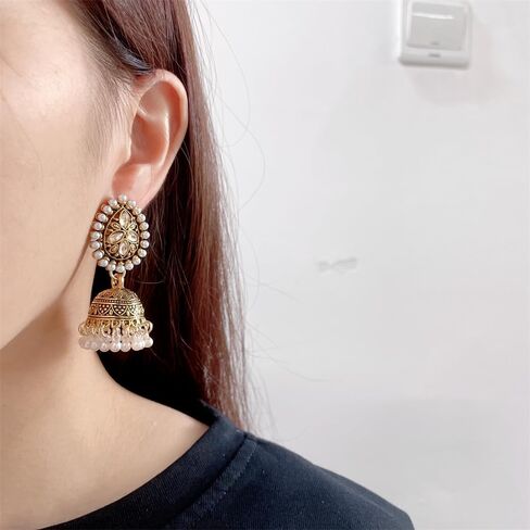 Jhumki جرس اللؤلؤ قصيرة تتدلى أقراط للنساء الفتيات بوهو خمر دمعة تشيكوسلوفاكيا زهرة كبيرة مسمار تتدلى هدايا مجوهرات الأزياء هيبوالرجينيك in Kuwait