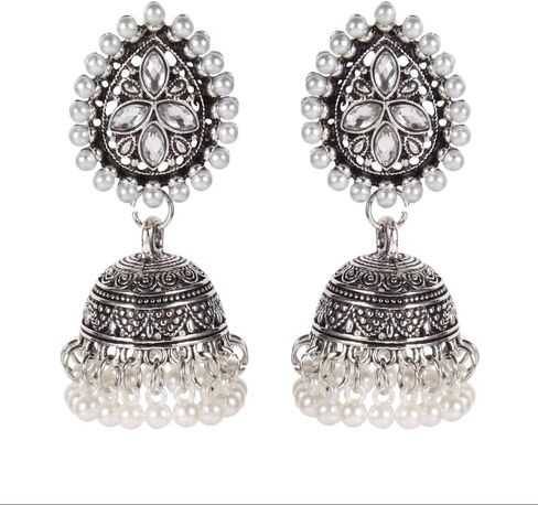 Jhumki جرس اللؤلؤ قصيرة تتدلى أقراط للنساء الفتيات بوهو خمر دمعة تشيكوسلوفاكيا زهرة كبيرة مسمار تتدلى هدايا مجوهرات الأزياء هيبوالرجينيك in Kuwait