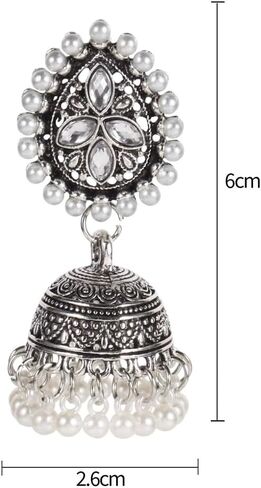 Jhumki جرس اللؤلؤ قصيرة تتدلى أقراط للنساء الفتيات بوهو خمر دمعة تشيكوسلوفاكيا زهرة كبيرة مسمار تتدلى هدايا مجوهرات الأزياء هيبوالرجينيك in Kuwait