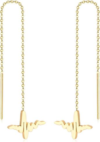 316L Stainless Steel Long Threader Dangle Earrings for Women Girls Gold in Saudi Arabia