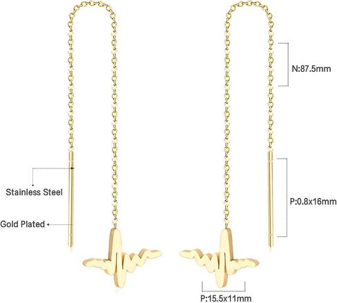 316L Stainless Steel Long Threader Dangle Earrings for Women Girls Gold in Saudi Arabia