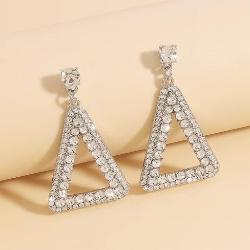 Rhinestone Big Triangle Dangle Earrings for Women Girls Hypoallergenic Crystal Long Geometric Charms Drop Dangling Stud Fashion Lightweight Wedding Christmas Birthday Party Jewelry Chic Gifts for Friends in Saudi Arabia