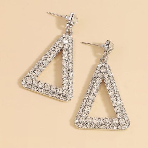Rhinestone Big Triangle Dangle Earrings for Women Girls Hypoallergenic Crystal Long Geometric Charms Drop Dangling Stud Fashion Lightweight Wedding Christmas Birthday Party Jewelry Chic Gifts for Friends in Saudi Arabia