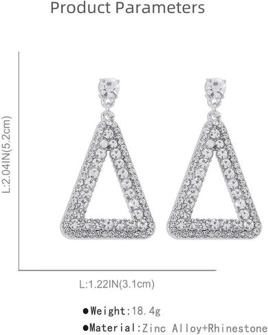 Rhinestone Big Triangle Dangle Earrings for Women Girls Hypoallergenic Crystal Long Geometric Charms Drop Dangling Stud Fashion Lightweight Wedding Christmas Birthday Party Jewelry Chic Gifts for Friends in Saudi Arabia