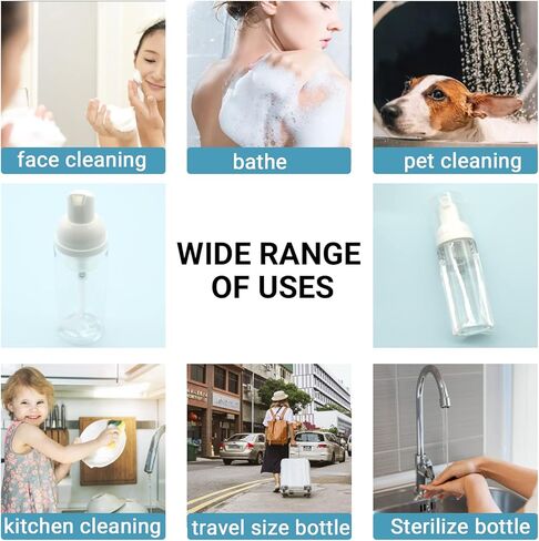 زجاجة صابون اسفنجية سعة 2 اونصة، موزعات بلاستيكية مع مضخات، زجاجات بلاستيكية صغيرة فارغة للسفر لصابون اليدين والشامبو والمطهر والسوائل القابلة لاعادة الملء 80 قطعة in Kuwait