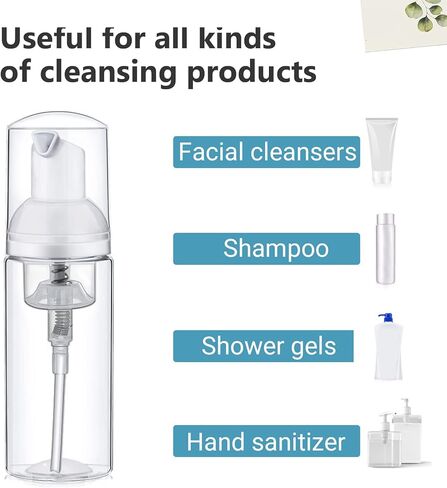زجاجة صابون اسفنجية سعة 2 اونصة، موزعات بلاستيكية مع مضخات، زجاجات بلاستيكية صغيرة فارغة للسفر لصابون اليدين والشامبو والمطهر والسوائل القابلة لاعادة الملء 80 قطعة in Kuwait