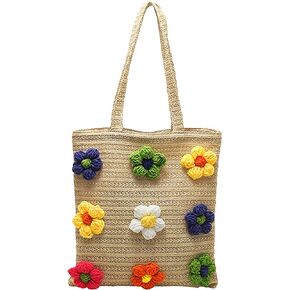 Ayliss Women's Handwoven Shoulder Handbag Flower Cotton Crochet Woven Weaving Summer Beach Tote Shoulder Purse Bag